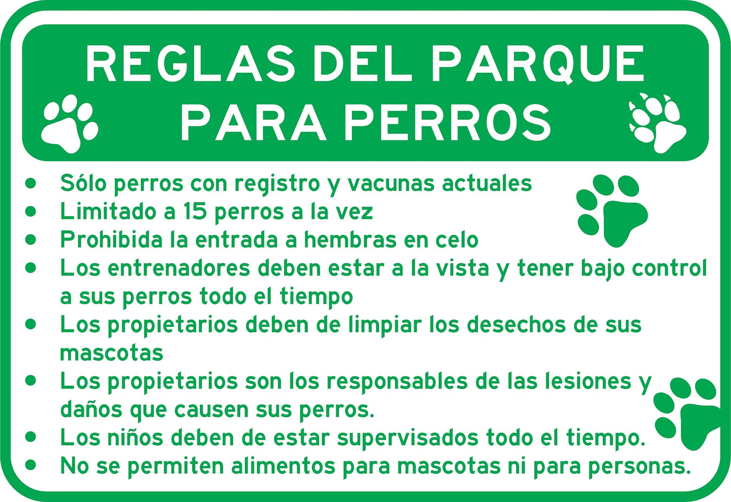 REGLAS DEL PARQUE PARA PERROS Simbologic