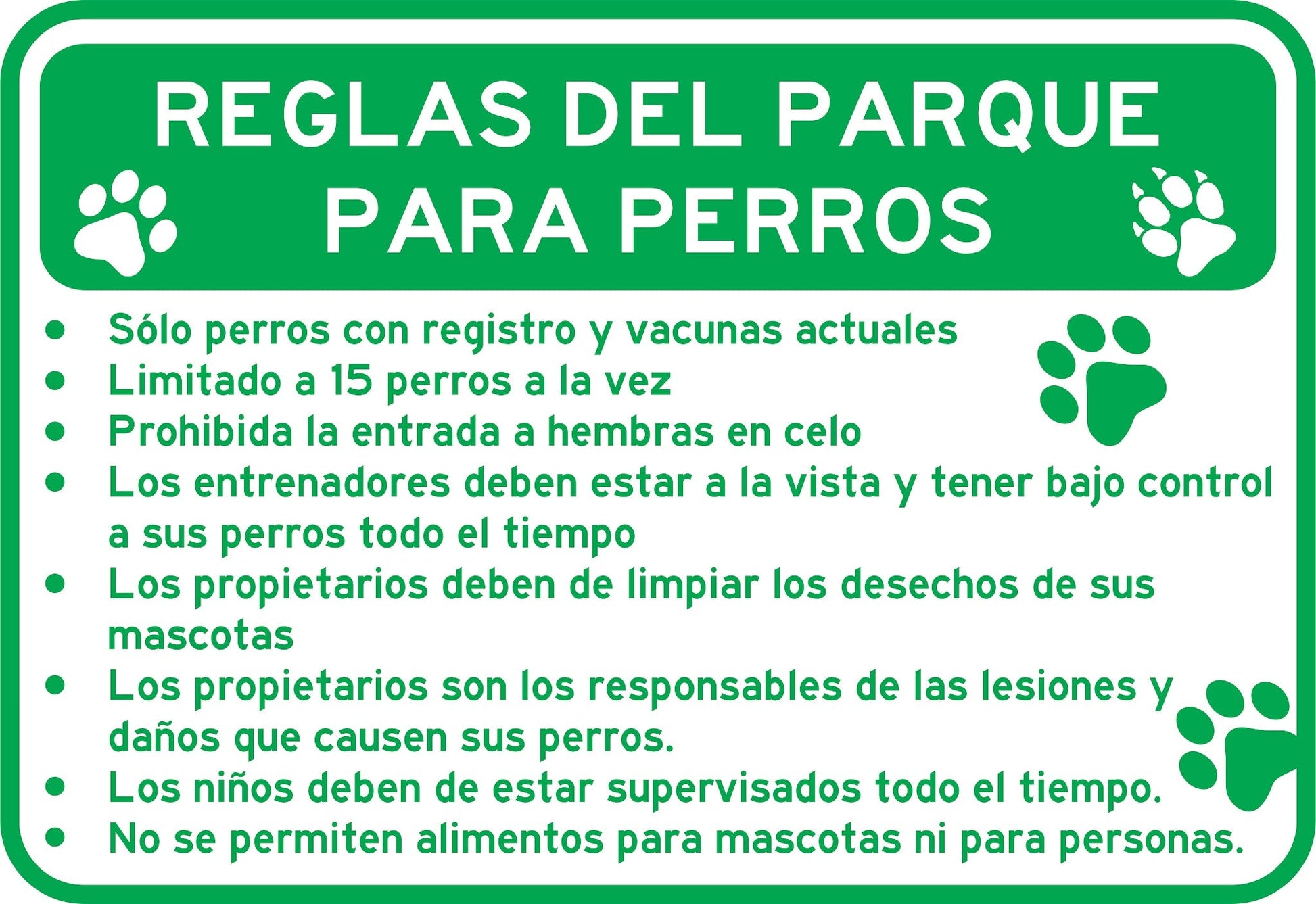 REGLAS DEL PARQUE PARA PERROS Simbologic