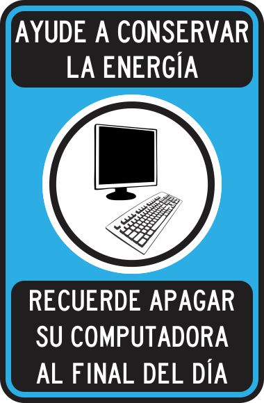 Ayude A Conservar La Energía. Recuerde Apagar Su Computadora Al Final Del Día Simbologic