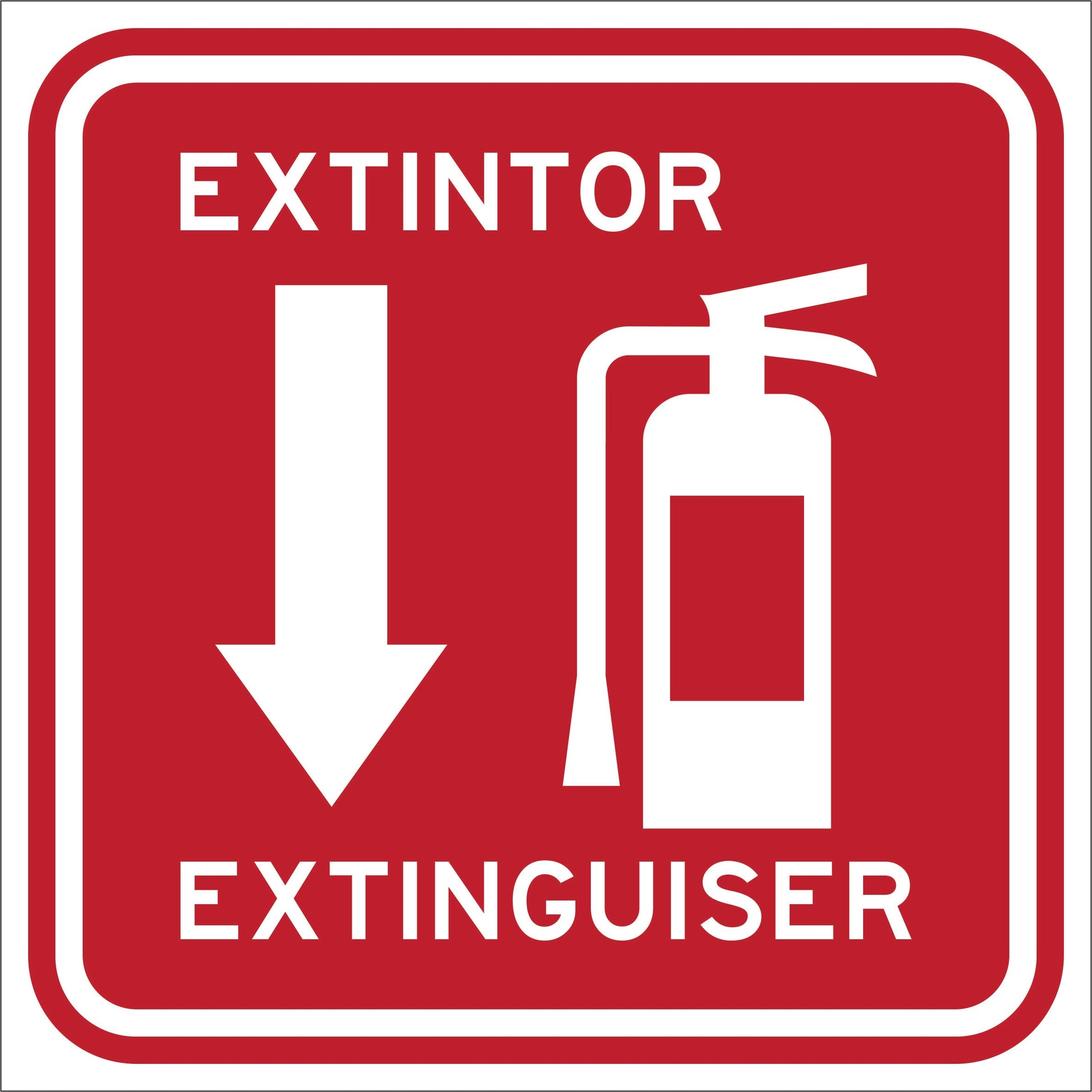 EXTINTOR BILINGÜE CON FLECHA HACIA ABAJO Simbologic