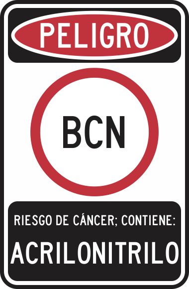 Peligro (Bcn) Riesgo De Cáncer; Contiene: Acrilonitrilo Simbologic